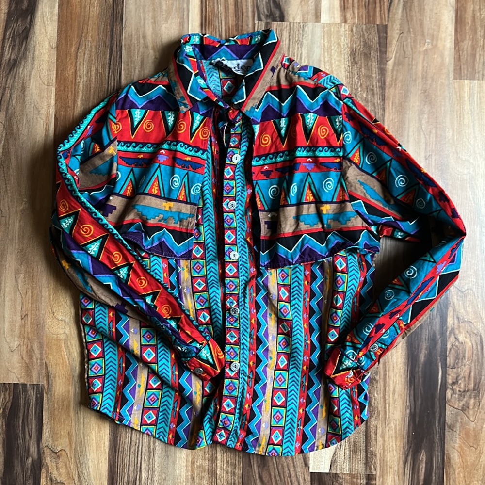 Vibrant Southwestern Print Button-Down Shirt - Kids or Women’s XSMALL